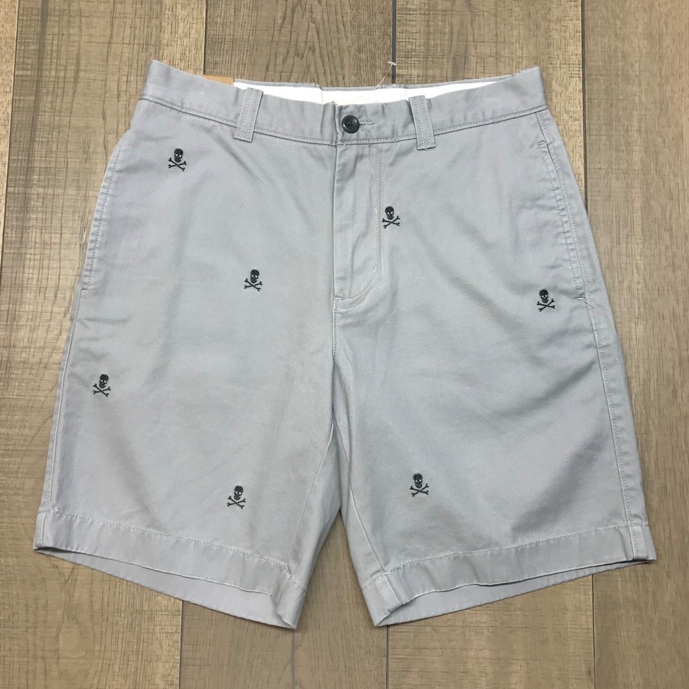 J.CREW Shorts Mens Size 31 Gray‎ Broken in Chino Skull Embroidered Grunge Cotton